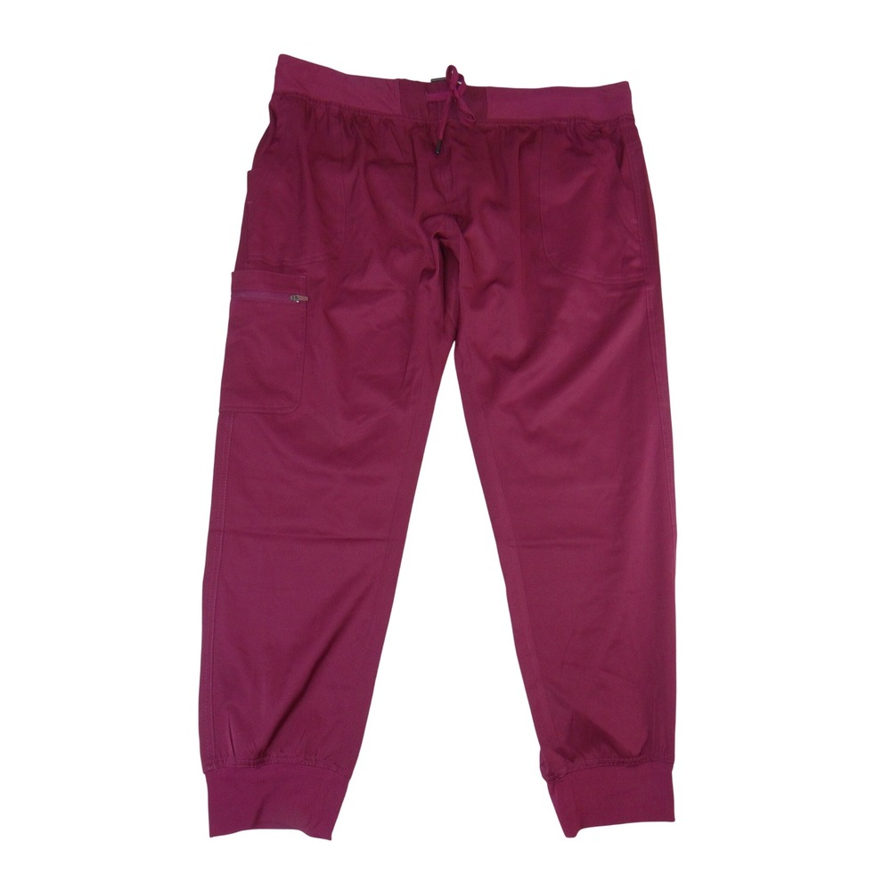 Medichic Womens 2X Burgundy Scrub Joggers Cargo Pocket Ribbed Waist 3647